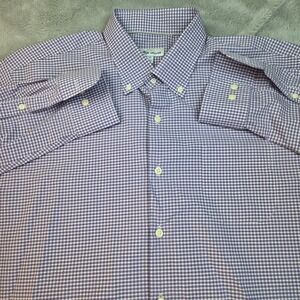 Peter Millar Button Down Shirt Mens XL Purple Gingham Cotton Stretch Long Sleeve